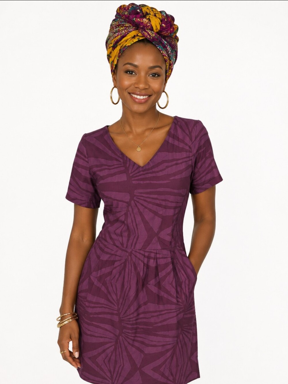 Global Mamas Sustainable Organic Cotton Fit And Flare Magenta Tonal Dress Sz M